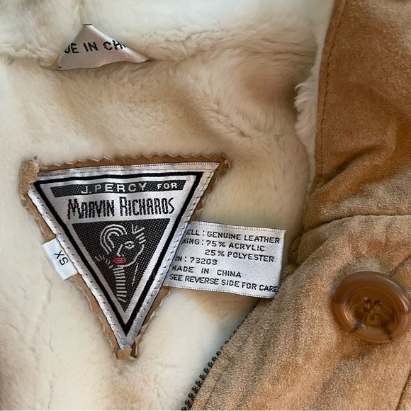 J. Percy for Marvin Richards Tan Leather Fur Lined Drawstring Hooded Coat - Picture 5 of 13